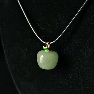 Hand-Carved Natural Green Jade Apple Pendant